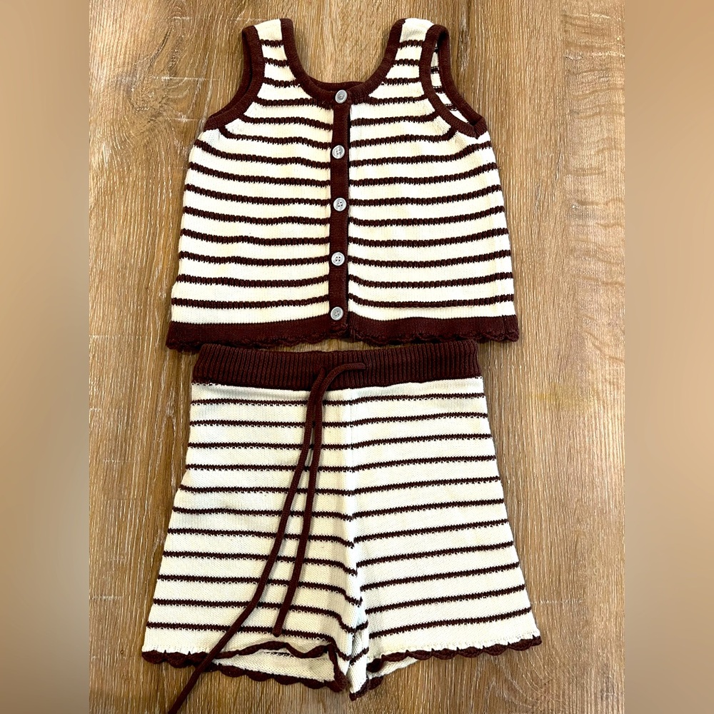 Pip + Lenny, Girls knit two piece set, size 5, brown and cream